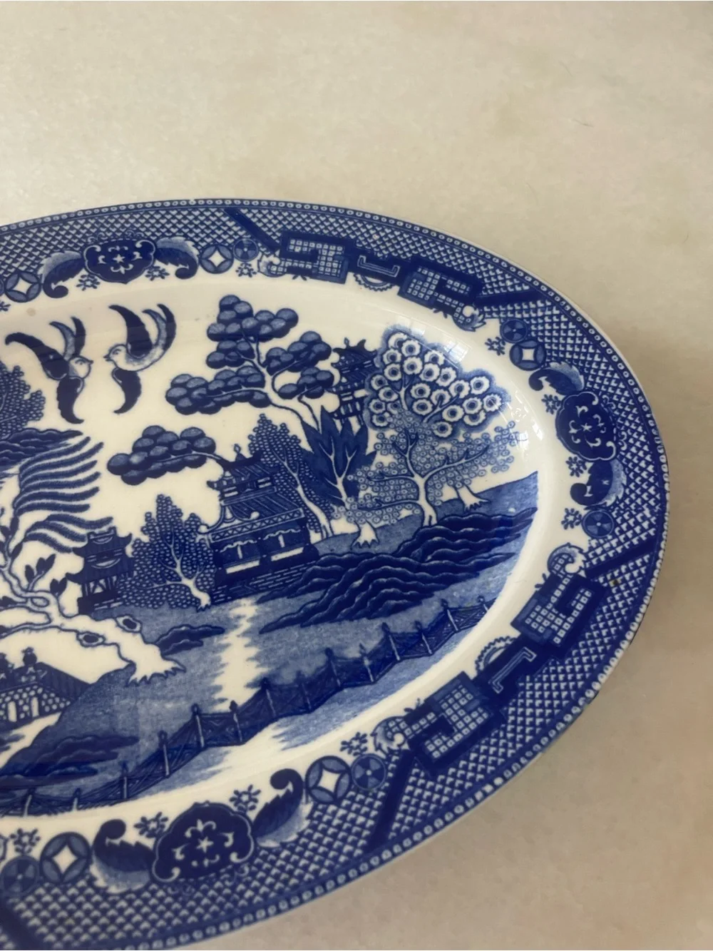 Blue Willow China Oval Tray Platter Serving Tray Chinoiserie